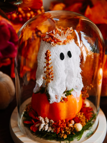 Autumnal Ghostie In Glass Cloche