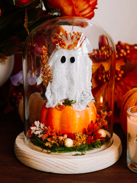 Autumnal Ghostie In Glass Cloche