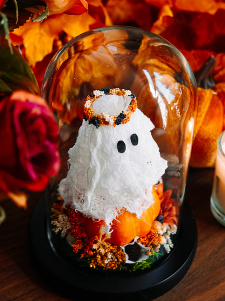 Autumnal Ghostie In Glass Cloche