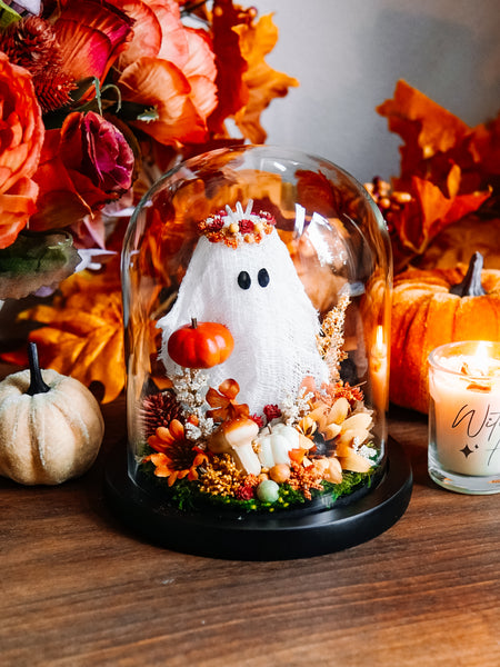 Autumnal Ghostie In Glass Cloche