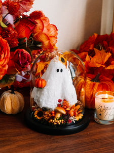 Autumnal Ghostie In Glass Cloche