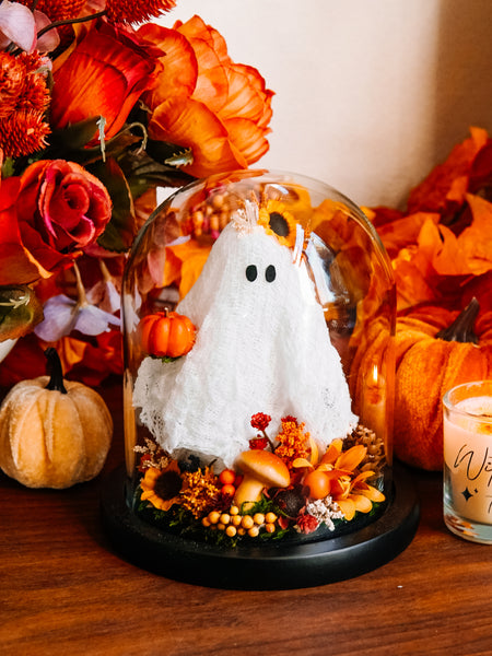 Autumnal Ghostie In Glass Cloche