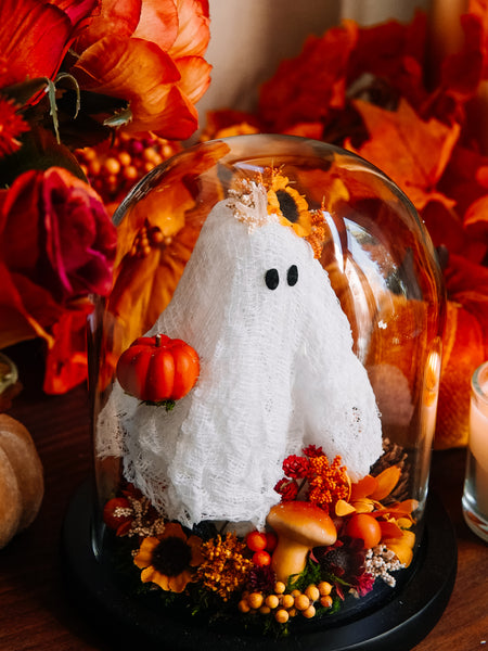 Autumnal Ghostie In Glass Cloche