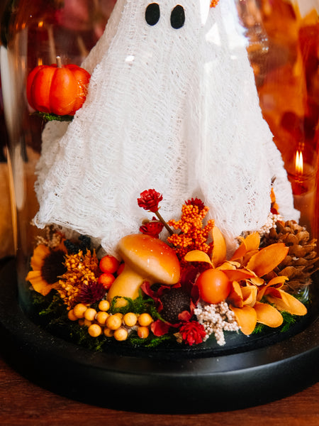 Autumnal Ghostie In Glass Cloche