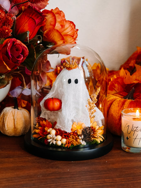 Autumnal Ghostie In Glass Cloche