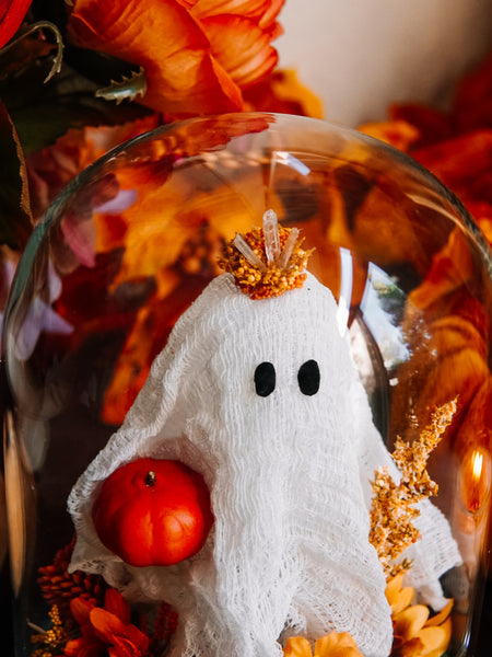 Autumnal Ghostie In Glass Cloche