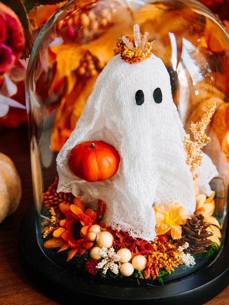 Autumnal Ghostie In Glass Cloche