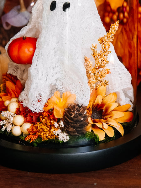 Autumnal Ghostie In Glass Cloche