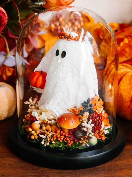 Autumnal Ghostie In Glass Cloche