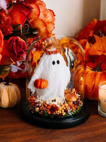 Autumnal Ghostie In Glass Cloche