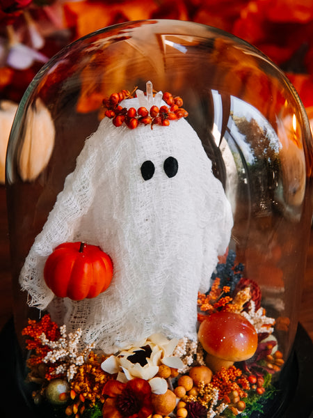 Autumnal Ghostie In Glass Cloche