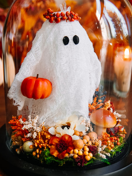 Autumnal Ghostie In Glass Cloche