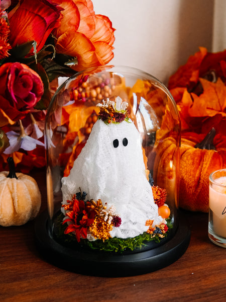 Autumnal Ghostie In Glass Cloche