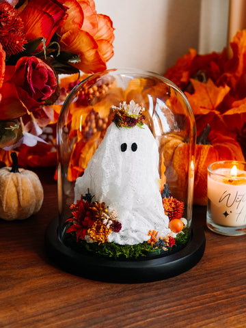 Autumnal Ghostie In Glass Cloche