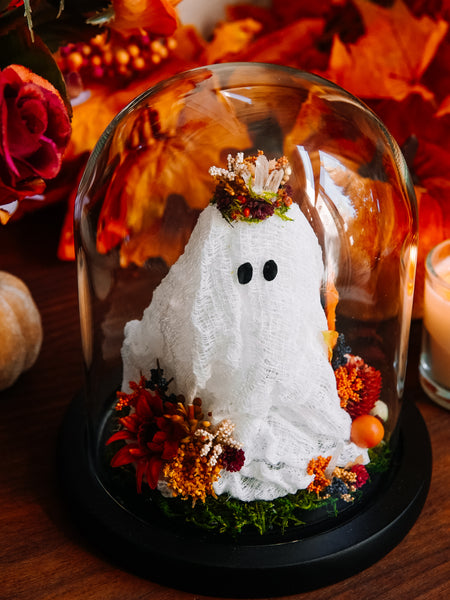 Autumnal Ghostie In Glass Cloche