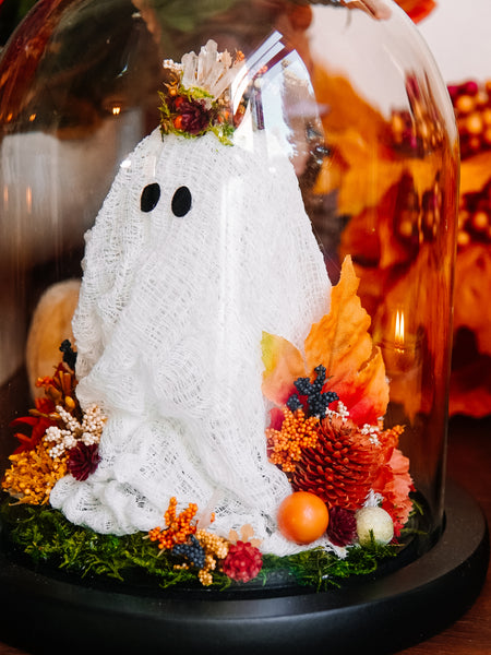 Autumnal Ghostie In Glass Cloche