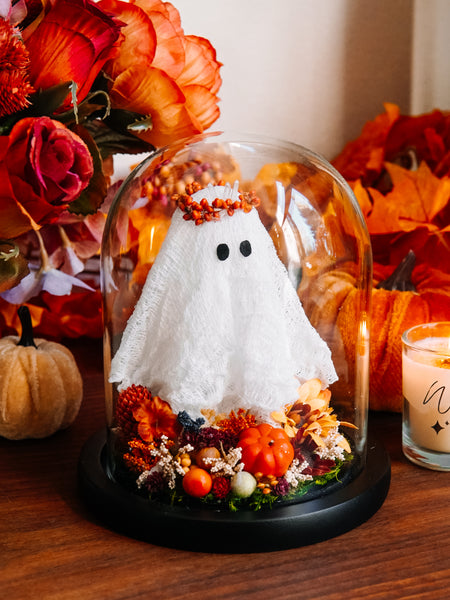 Autumnal Ghostie In Glass Cloche