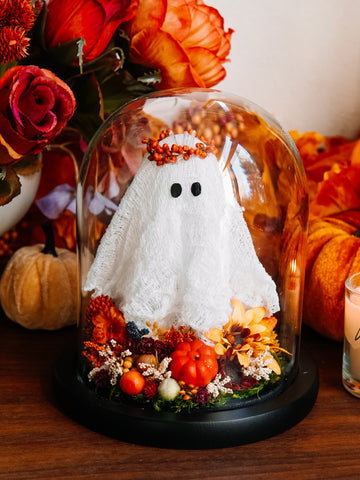 Autumnal Ghostie In Glass Cloche