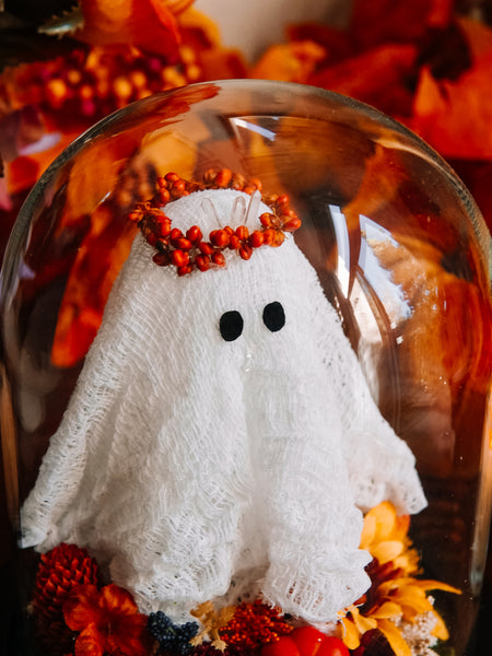 Autumnal Ghostie In Glass Cloche