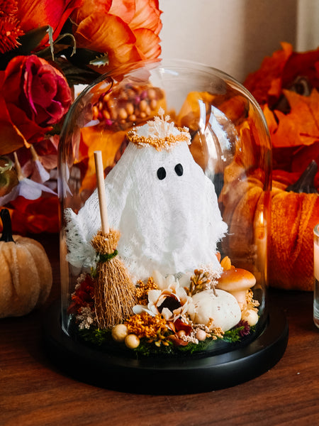 Autumnal Ghostie In Glass Cloche