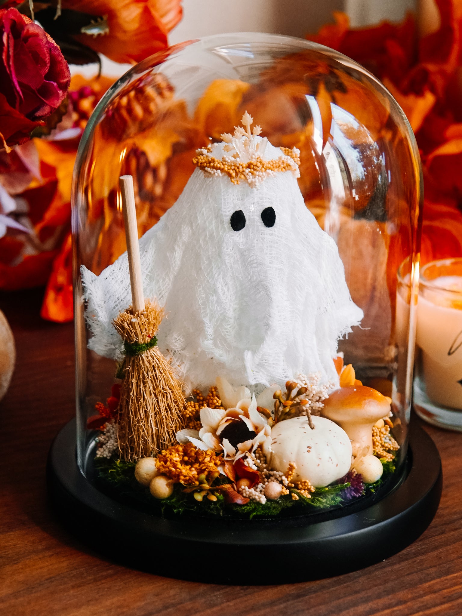 Autumnal Ghostie In Glass Cloche