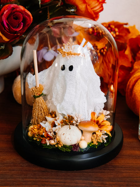 Autumnal Ghostie In Glass Cloche