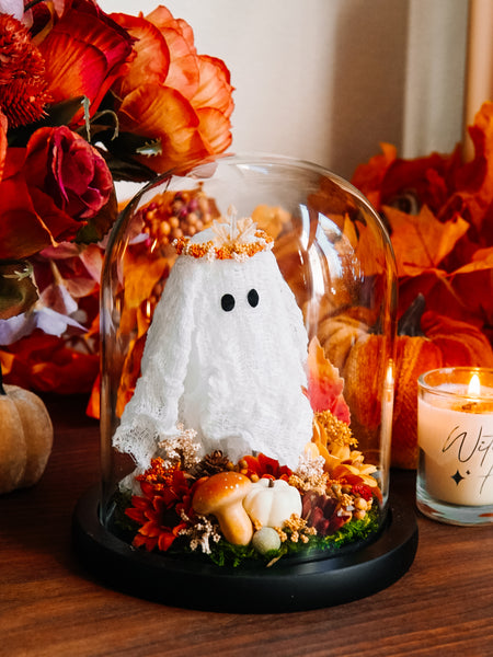 Autumnal Ghostie In Glass Cloche