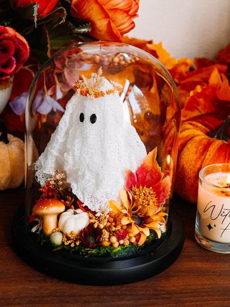 Autumnal Ghostie In Glass Cloche