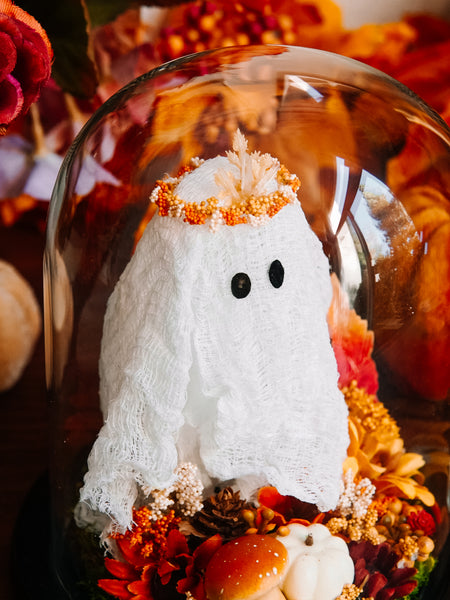 Autumnal Ghostie In Glass Cloche