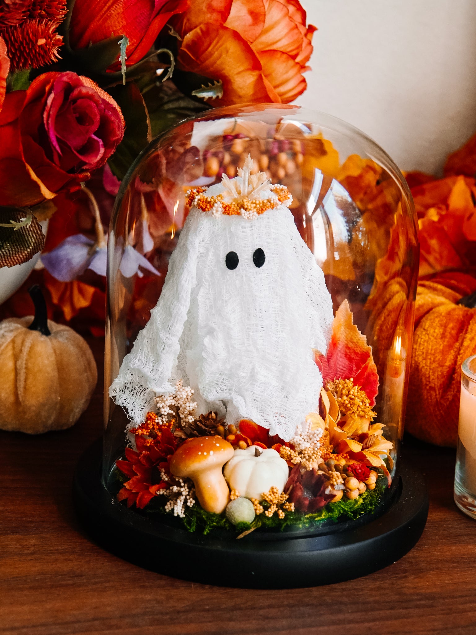 Autumnal Ghostie In Glass Cloche