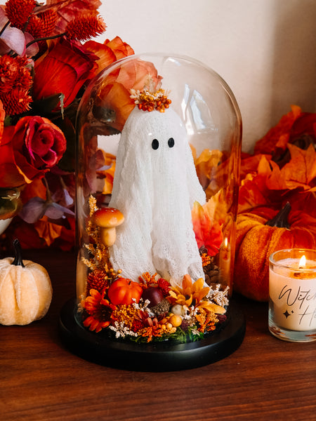 Autumnal Ghostie In Glass Cloche