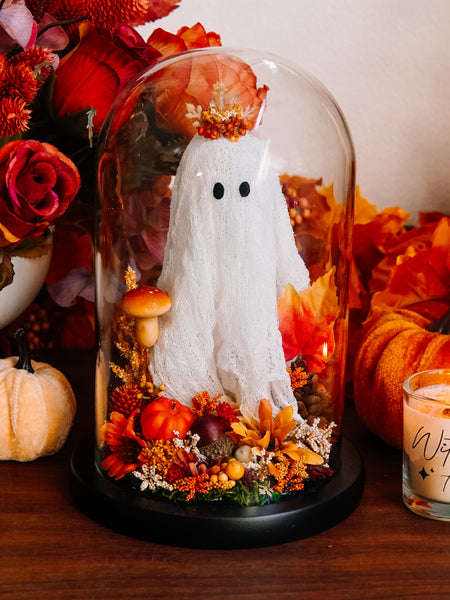 Autumnal Ghostie In Glass Cloche