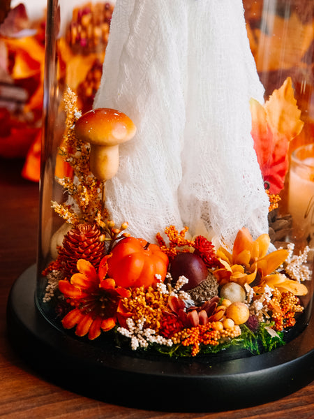 Autumnal Ghostie In Glass Cloche