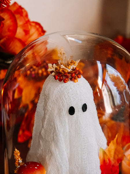 Autumnal Ghostie In Glass Cloche