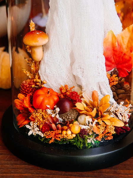 Autumnal Ghostie In Glass Cloche