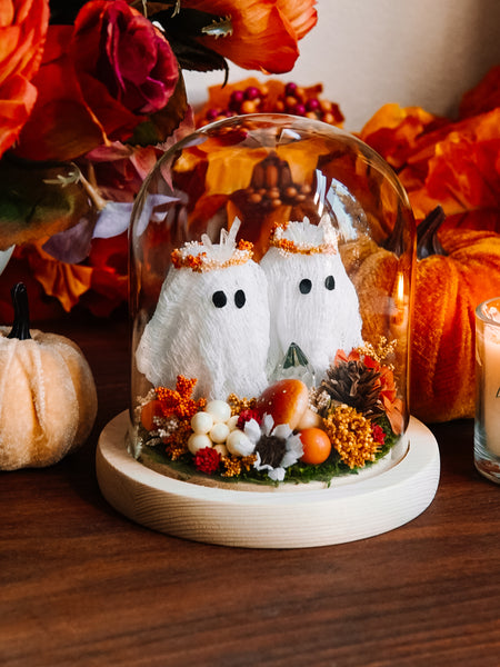 Autumnal Ghost Besties In Glass Cloche