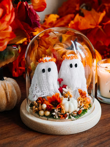 Autumnal Ghost Besties In Glass Cloche