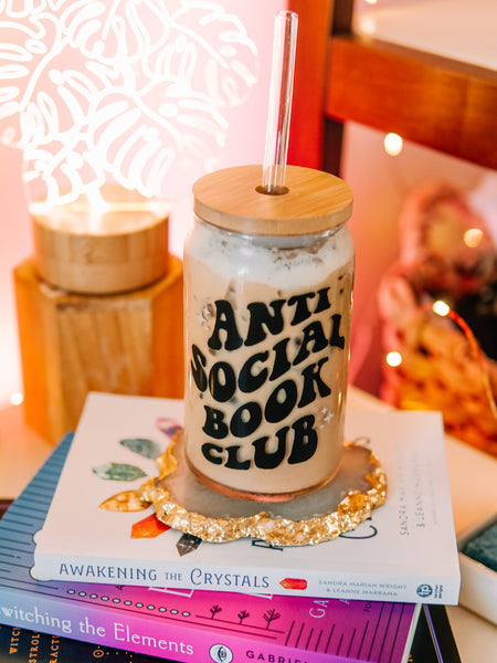 "Anti Social Book Club" Glass With Lid & Straw