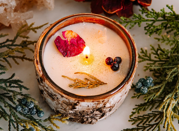 Balsam Fir Birch-Wrapped Winter Altar Candles