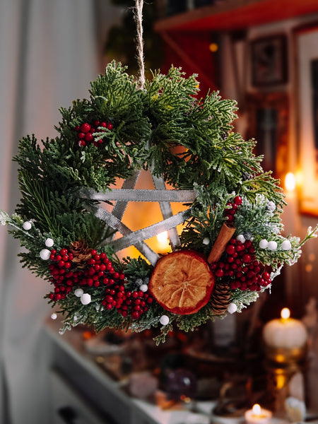 "Yule" Pentacle Wreath (9 inch)