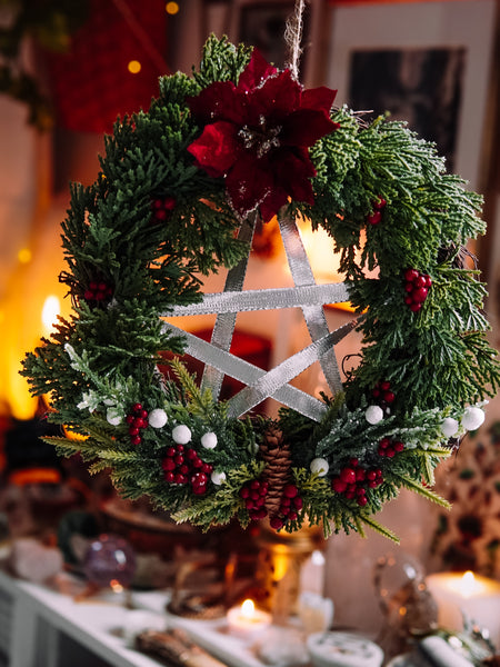 "Yule" Pentacle Wreath (9 inch)