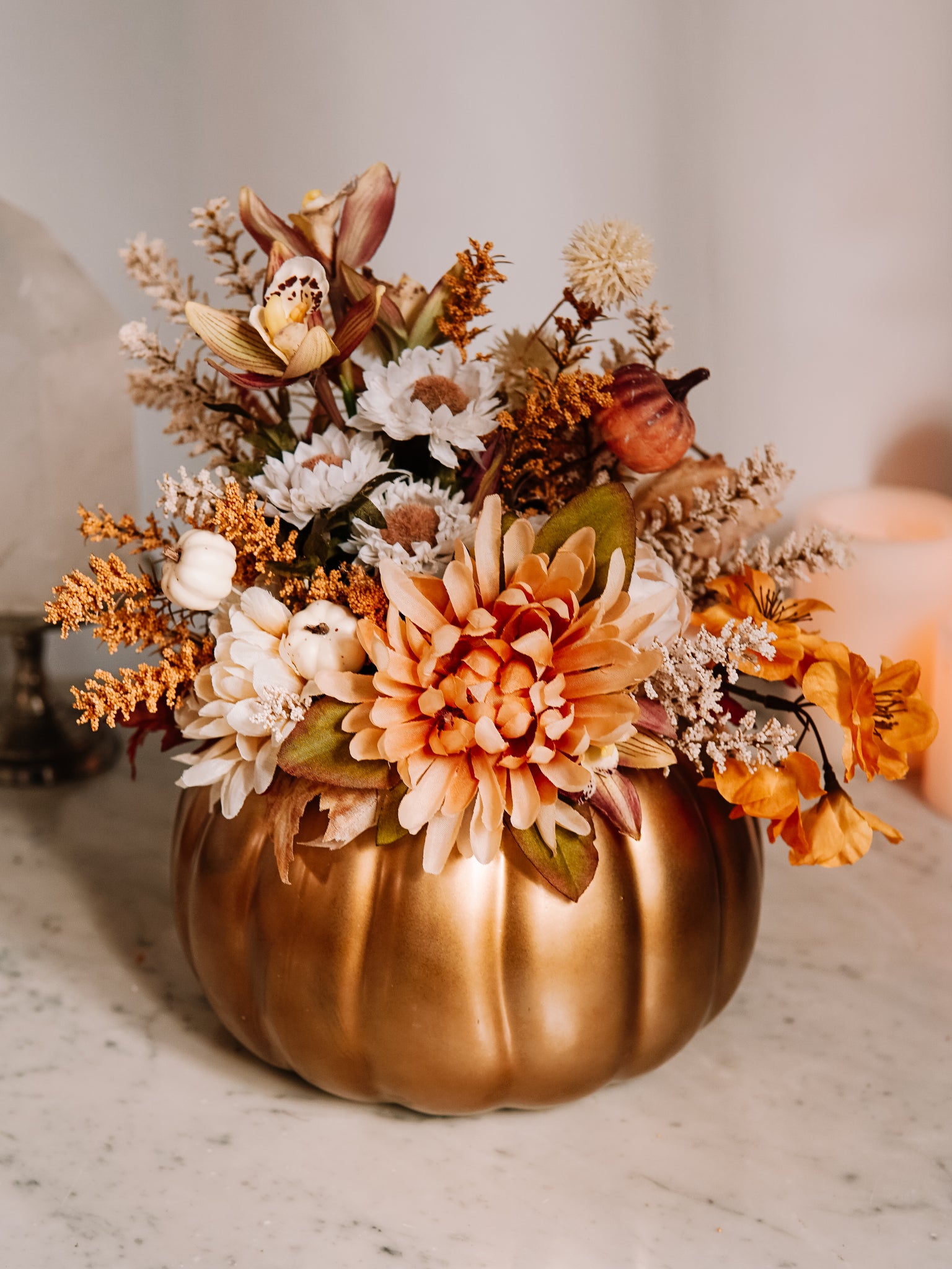 Large Ceramic Pumpkin Flower Arrangement