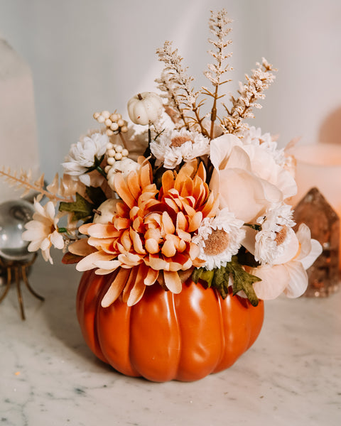 Mini Ceramic Pumpkin Flower Arrangement