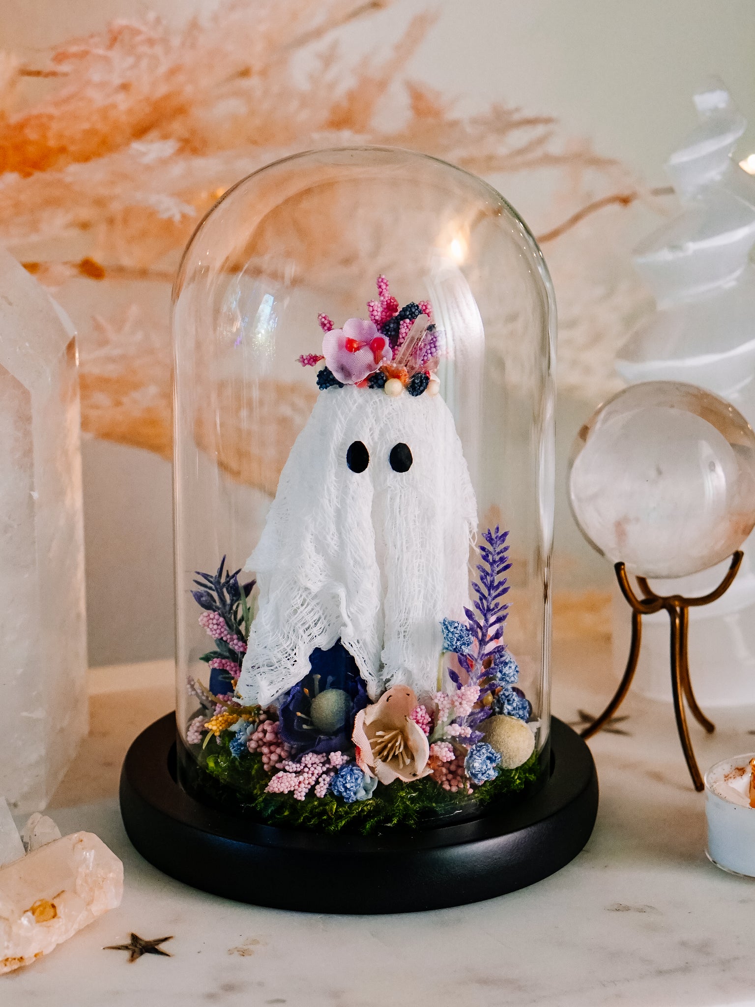 "May Queen" Ghostie In Glass Cloche