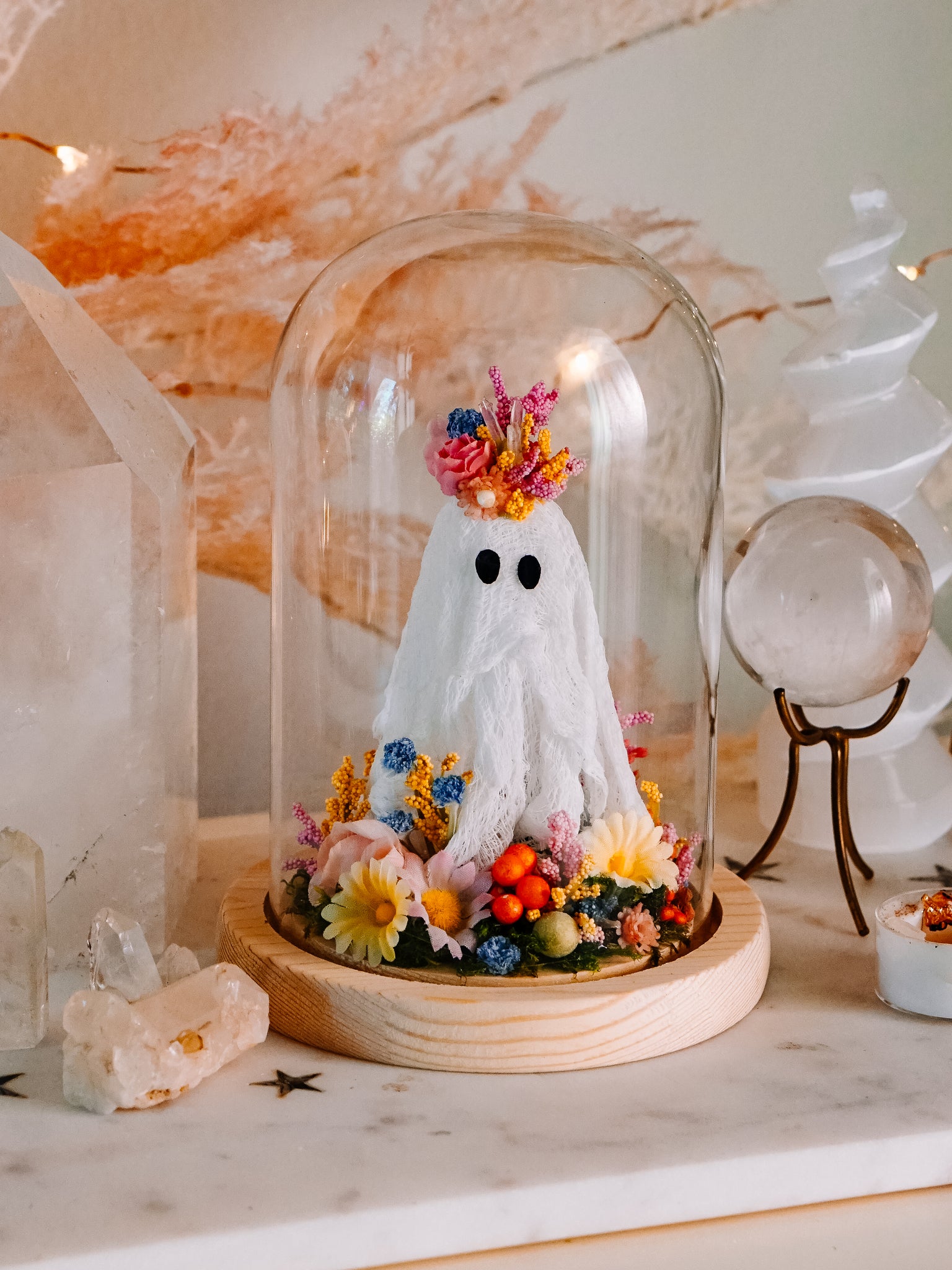 "May Queen" Ghostie In Glass Cloche