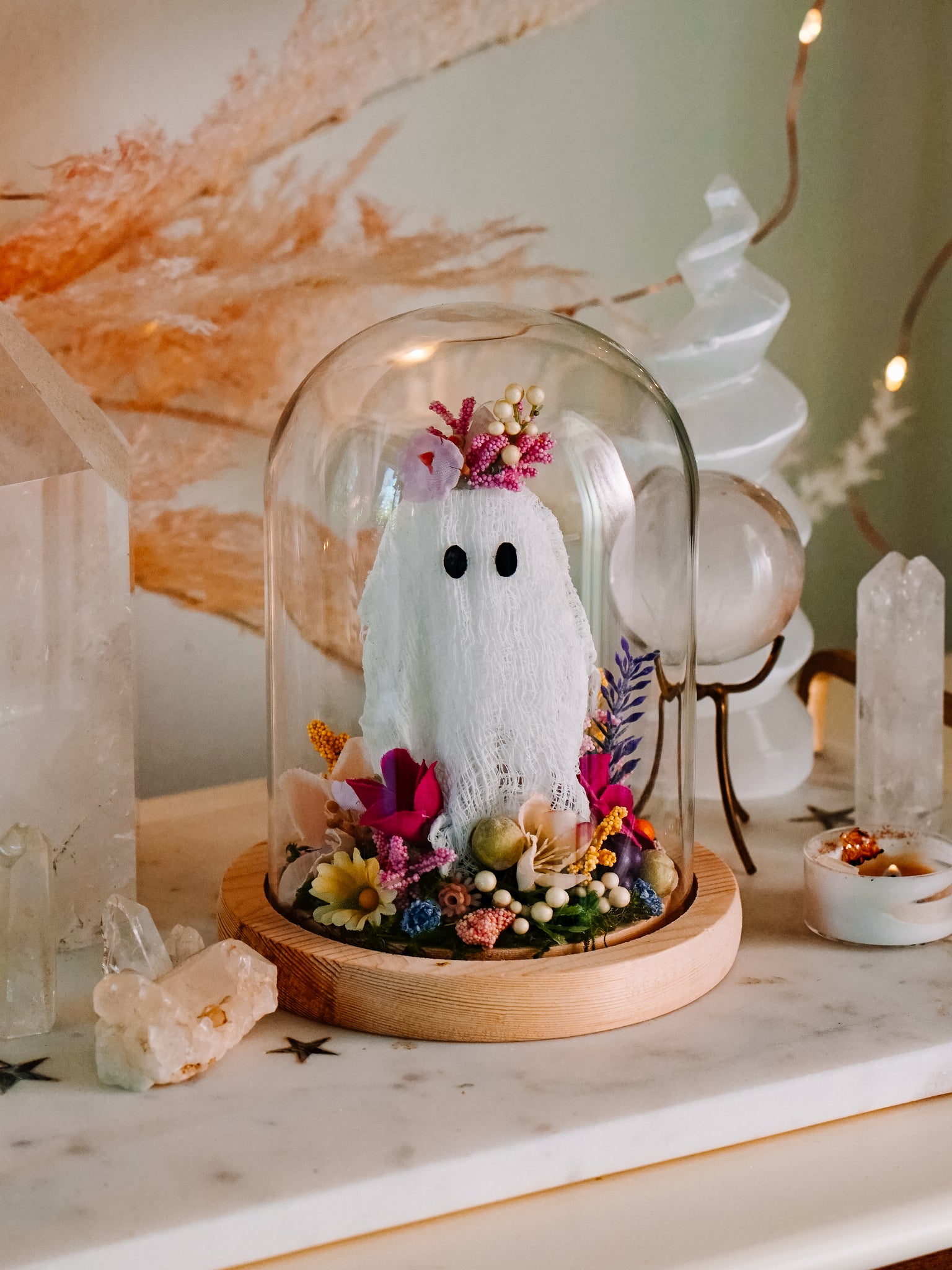 "May Queen" Ghostie In Glass Cloche