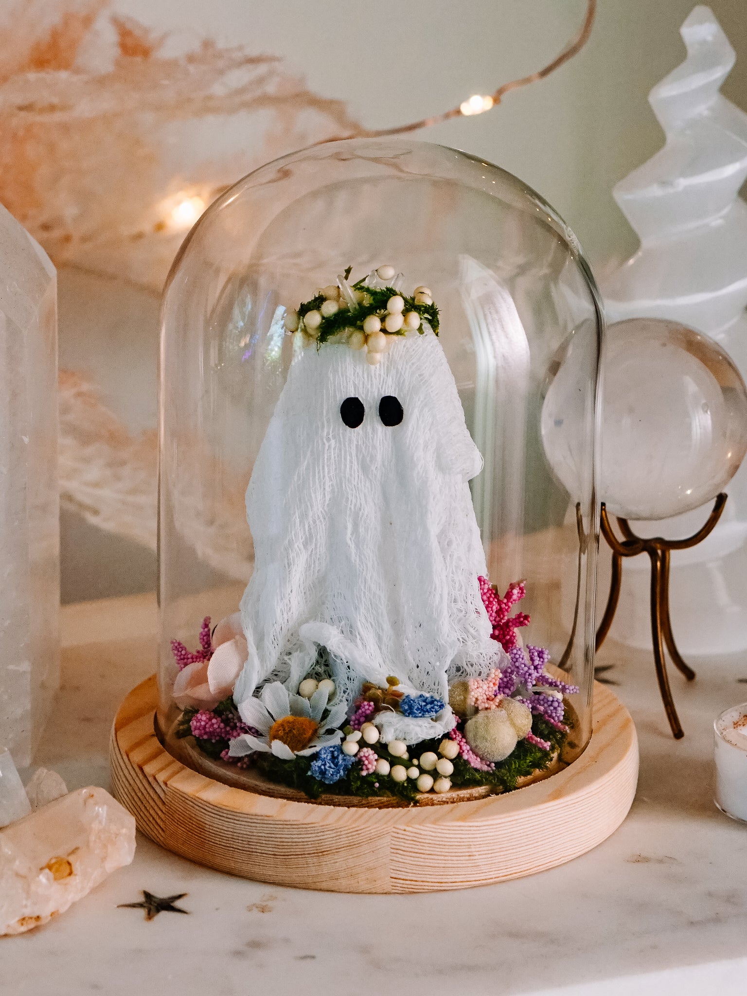 "May Queen" Ghostie In Glass Cloche