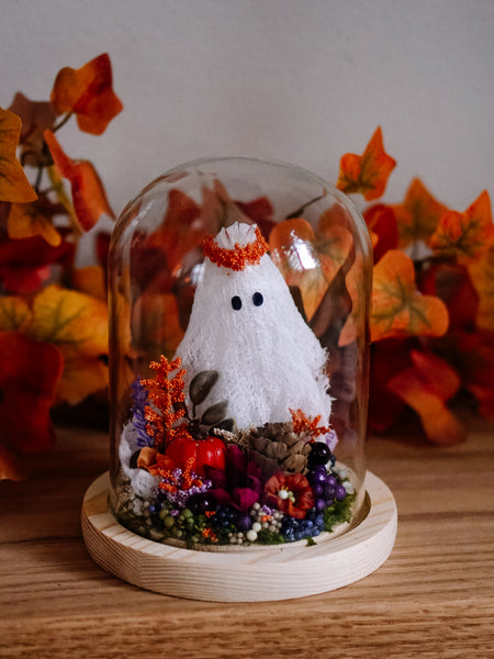 Autumnal Ghostie In Glass Cloche