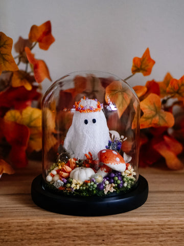 Autumnal Ghostie In Glass Cloche
