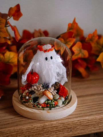 Autumnal Ghostie In Glass Cloche